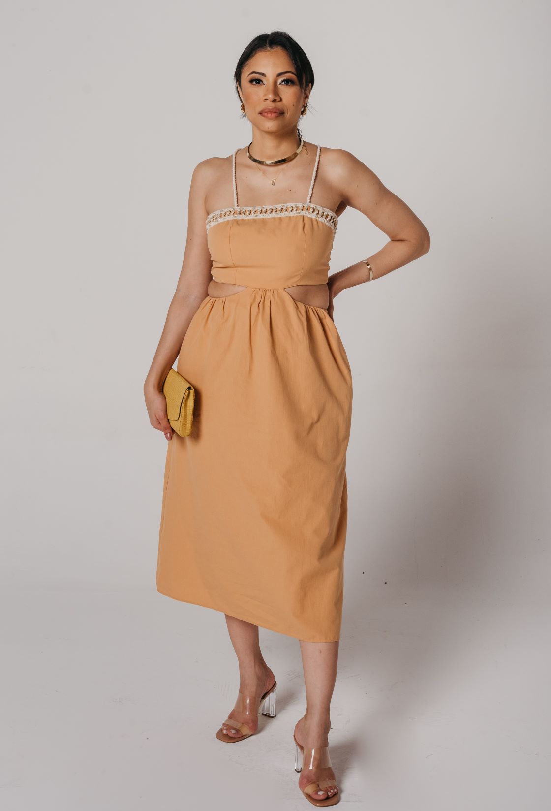 Vestido Midi Algodão Tricoline com alça Barbante