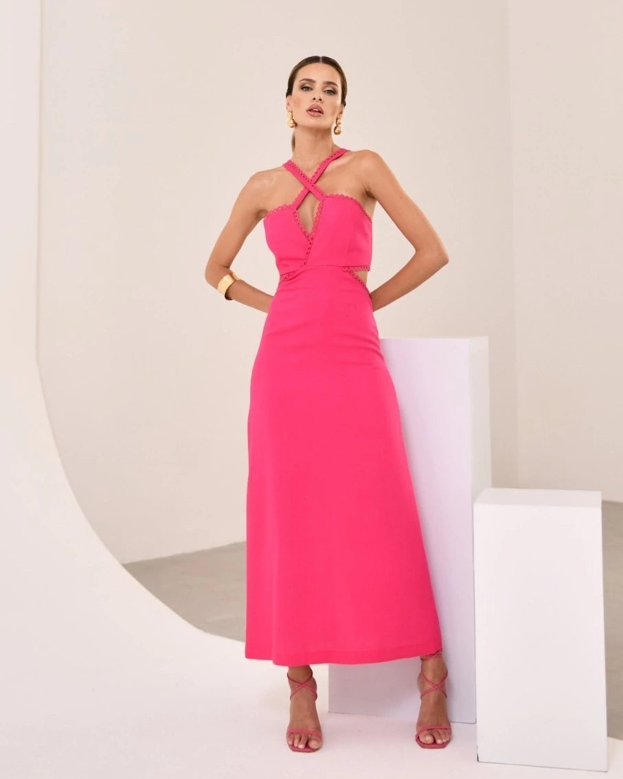 Vestido Midi Linho Transpasse Busto