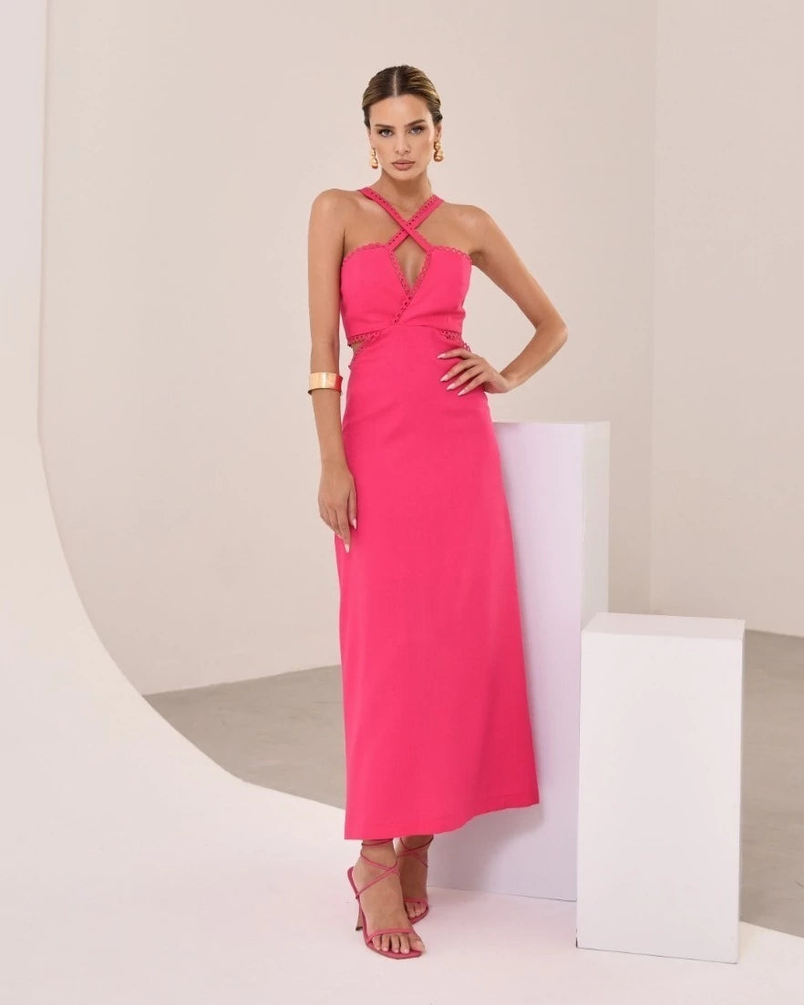 Vestido Midi Linho Transpasse Busto
