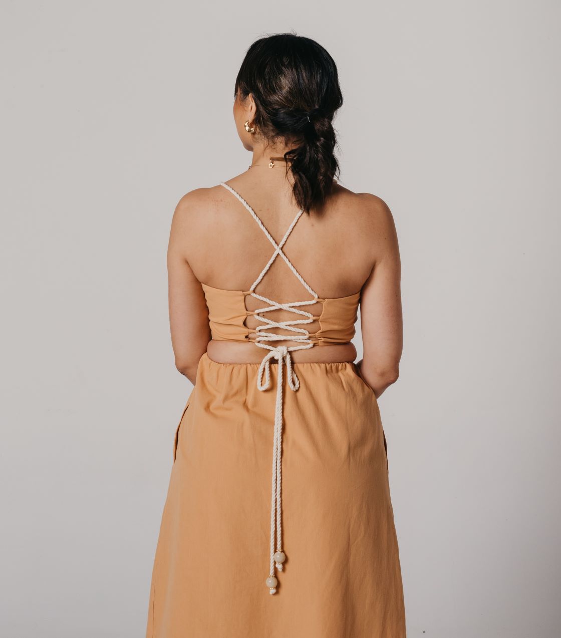 Vestido Midi Algodão Tricoline com alça Barbante