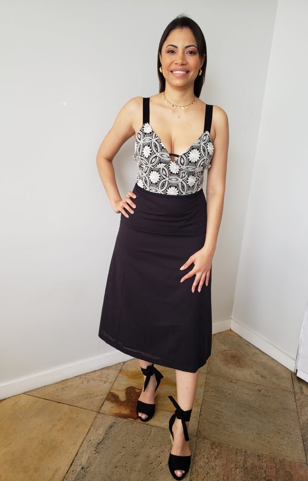 Vestido Midi Algodão Tricoline Detalhe Guipir Branco