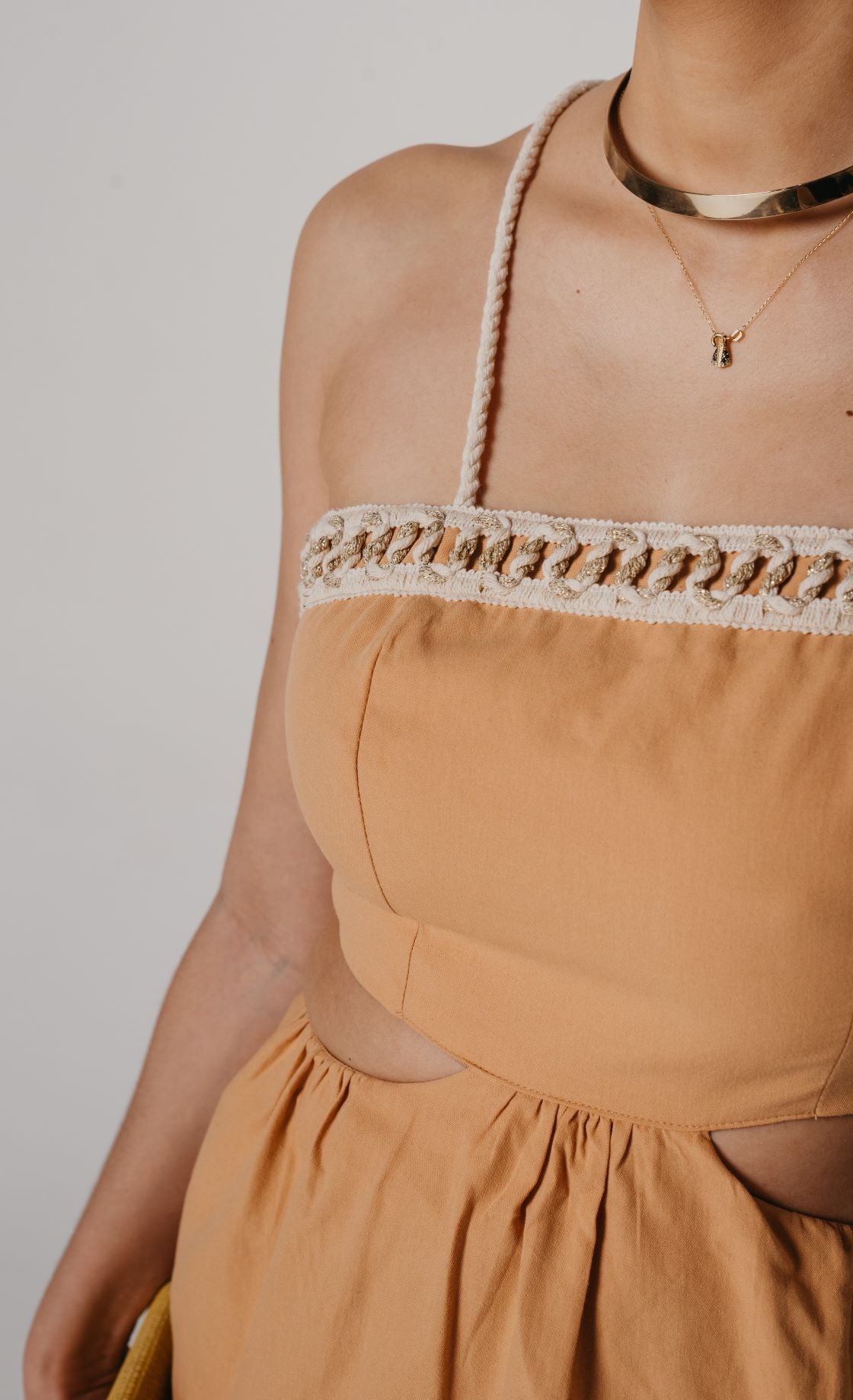 Vestido Midi Algodão Tricoline com alça Barbante