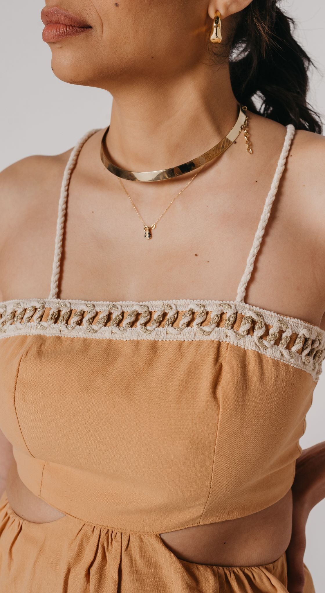 Vestido Midi Algodão Tricoline com alça Barbante