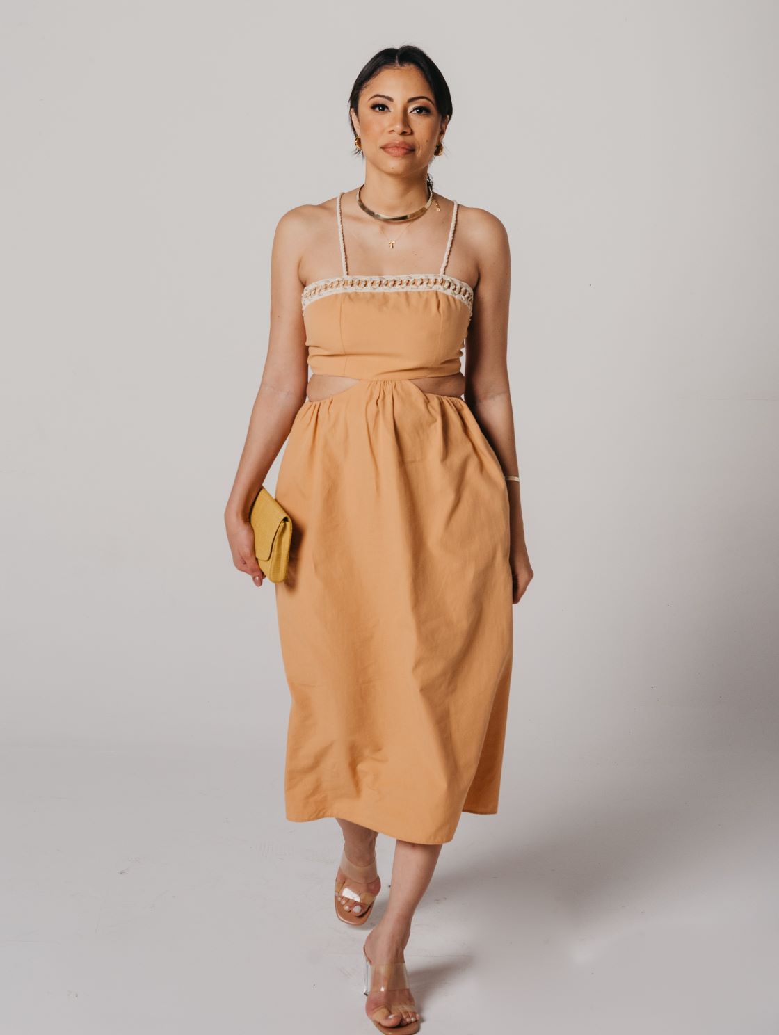 Vestido Midi Algodão Tricoline com alça Barbante