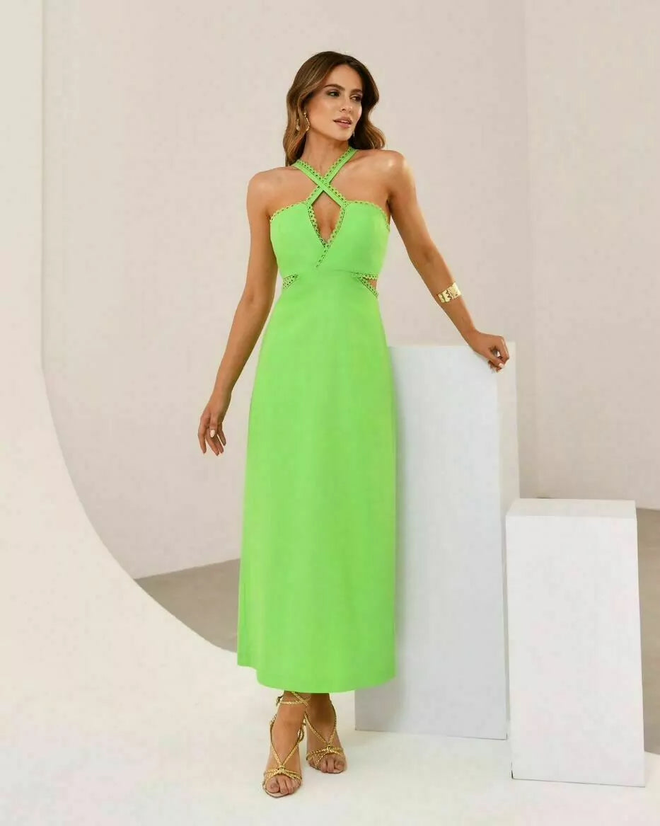 Vestido Midi Linho Transpasse Busto